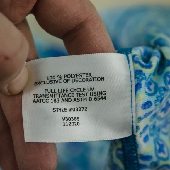 Coolibar Size XS Blue Print Hightide Crew Short Sleeve Sun Protection Swim Shirt - Picture 4 of 6